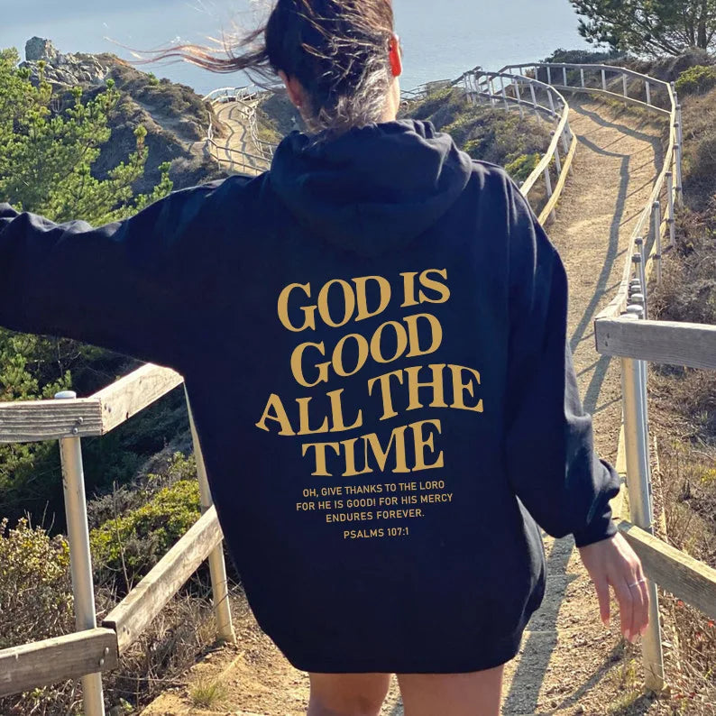 God Is Good All The Time Christian Hooded Sweatshirt Women Casual Print Long Sleeve Hoodie With Pocket Aesthetic Hoodies