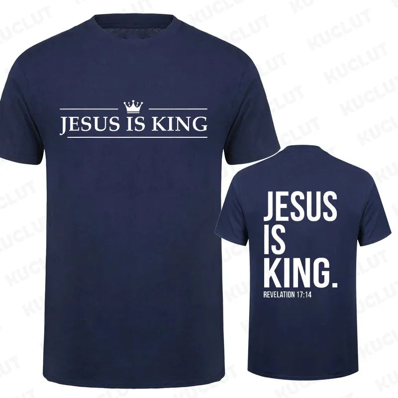 T Shirt Tees for Men Jesus Is King Print Fashion Casual Short Sleeve T-shirt for Summer Casual T-shirts Christian Faith Tshirts