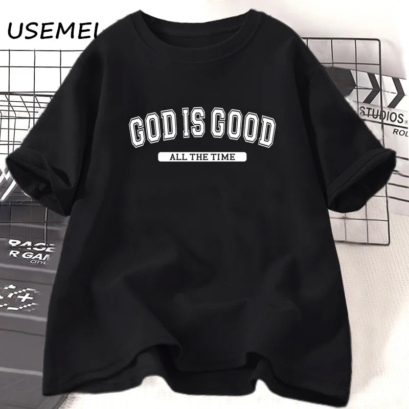 God Is Good T Shirt Christian Cotton Short Sleeve Jesus Tshirt Retro Santan Claus Letter Printed T-shirts Unisex Clothing Tops
