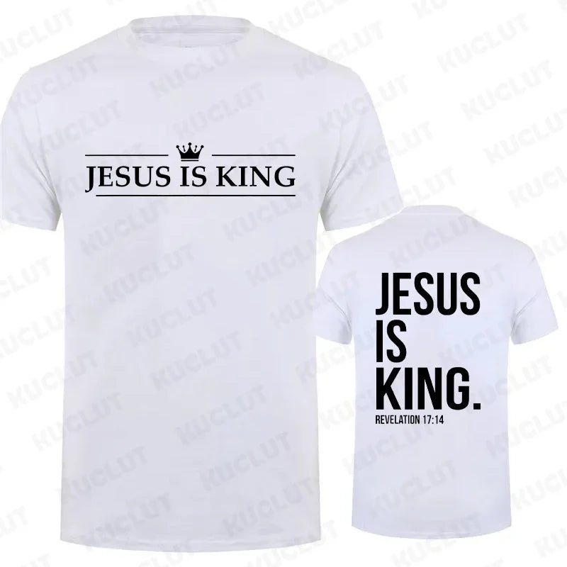 T Shirt Tees for Men Jesus Is King Print Fashion Casual Short Sleeve T-shirt for Summer Casual T-shirts Christian Faith Tshirts