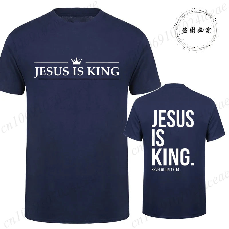 T Shirt Tees for Men Jesus Is King Print Fashion Casual Short Sleeve T-shirt for Summer Casual T-shirts Christian Faith Tshirts