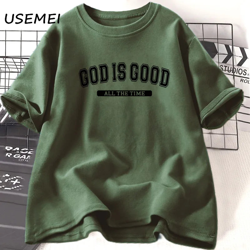 God Is Good T Shirt Christian Cotton Short Sleeve Jesus Tshirt Retro Santan Claus Letter Printed T-shirts Unisex Clothing Tops