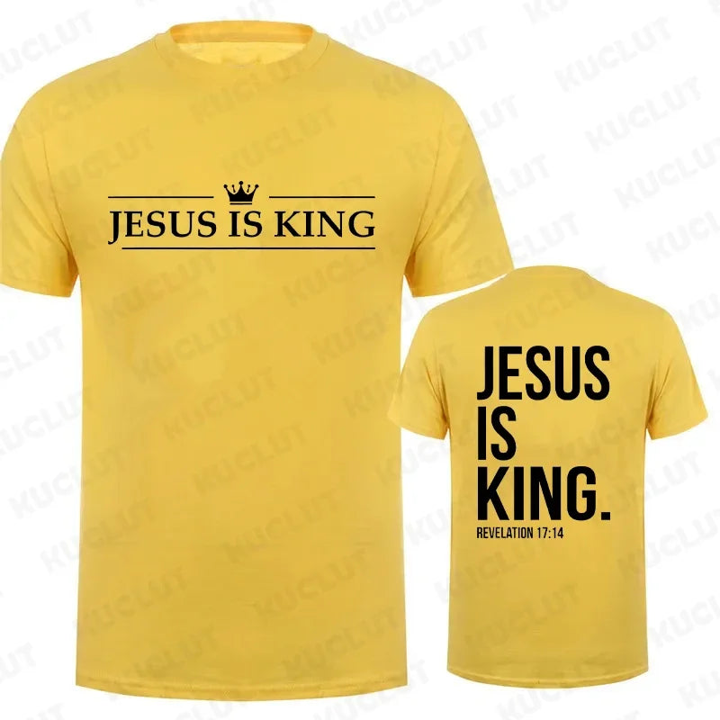 T Shirt Tees for Men Jesus Is King Print Fashion Casual Short Sleeve T-shirt for Summer Casual T-shirts Christian Faith Tshirts