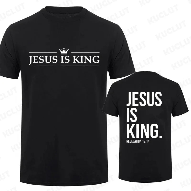T Shirt Tees for Men Jesus Is King Print Fashion Casual Short Sleeve T-shirt for Summer Casual T-shirts Christian Faith Tshirts