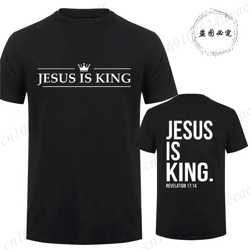 T Shirt Tees for Men Jesus Is King Print Fashion Casual Short Sleeve T-shirt for Summer Casual T-shirts Christian Faith Tshirts