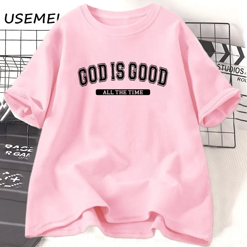 God Is Good T Shirt Christian Cotton Short Sleeve Jesus Tshirt Retro Santan Claus Letter Printed T-shirts Unisex Clothing Tops