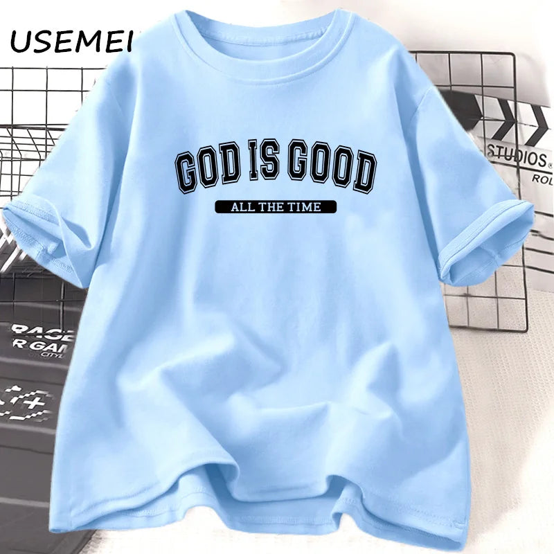 God Is Good T Shirt Christian Cotton Short Sleeve Jesus Tshirt Retro Santan Claus Letter Printed T-shirts Unisex Clothing Tops