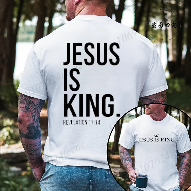 T Shirt Tees for Men Jesus Is King Print Fashion Casual Short Sleeve T-shirt for Summer Casual T-shirts Christian Faith Tshirts