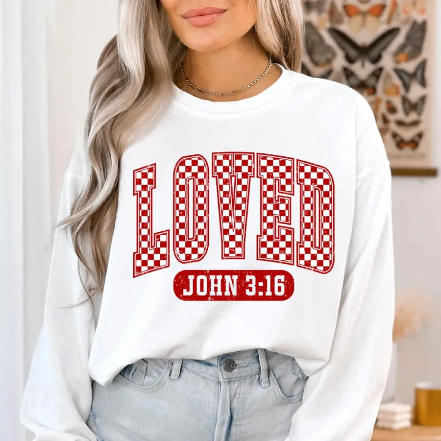 Christian Valentines Day Loved John 3:16 Iron-On Heat Transfer Sticker Decals Patch for T-shirts Sweatshirts Bags Clothing Decor