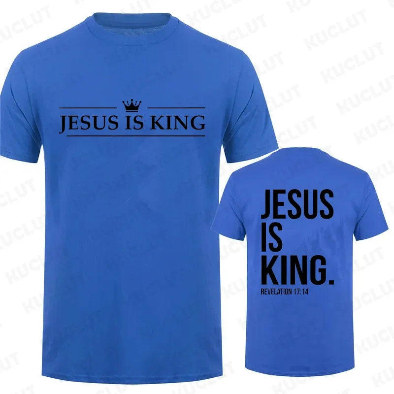 T Shirt Tees for Men Jesus Is King Print Fashion Casual Short Sleeve T-shirt for Summer Casual T-shirts Christian Faith Tshirts