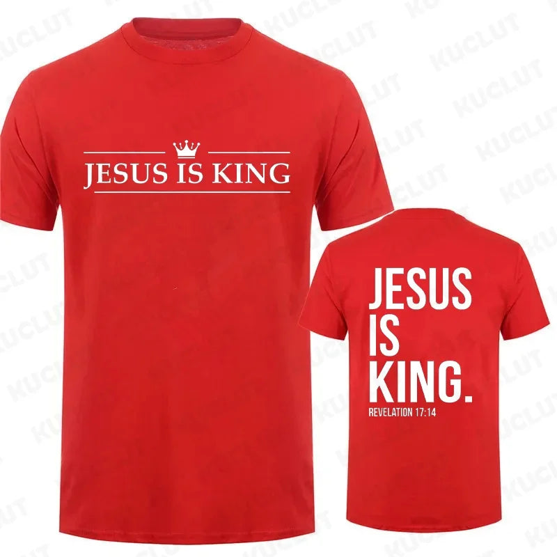 T Shirt Tees for Men Jesus Is King Print Fashion Casual Short Sleeve T-shirt for Summer Casual T-shirts Christian Faith Tshirts