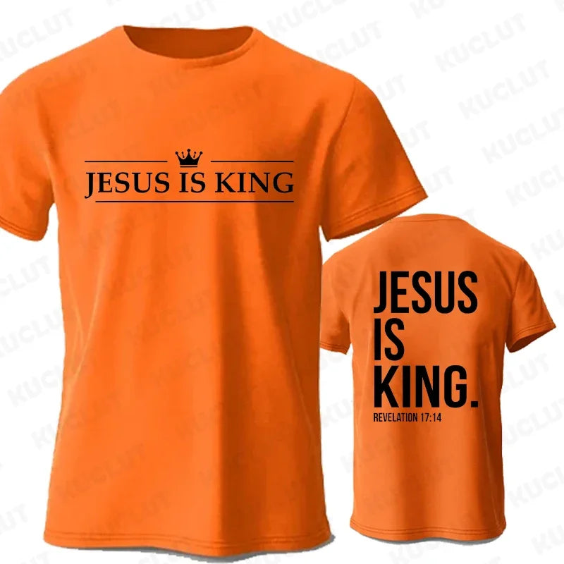 T Shirt Tees for Men Jesus Is King Print Fashion Casual Short Sleeve T-shirt for Summer Casual T-shirts Christian Faith Tshirts