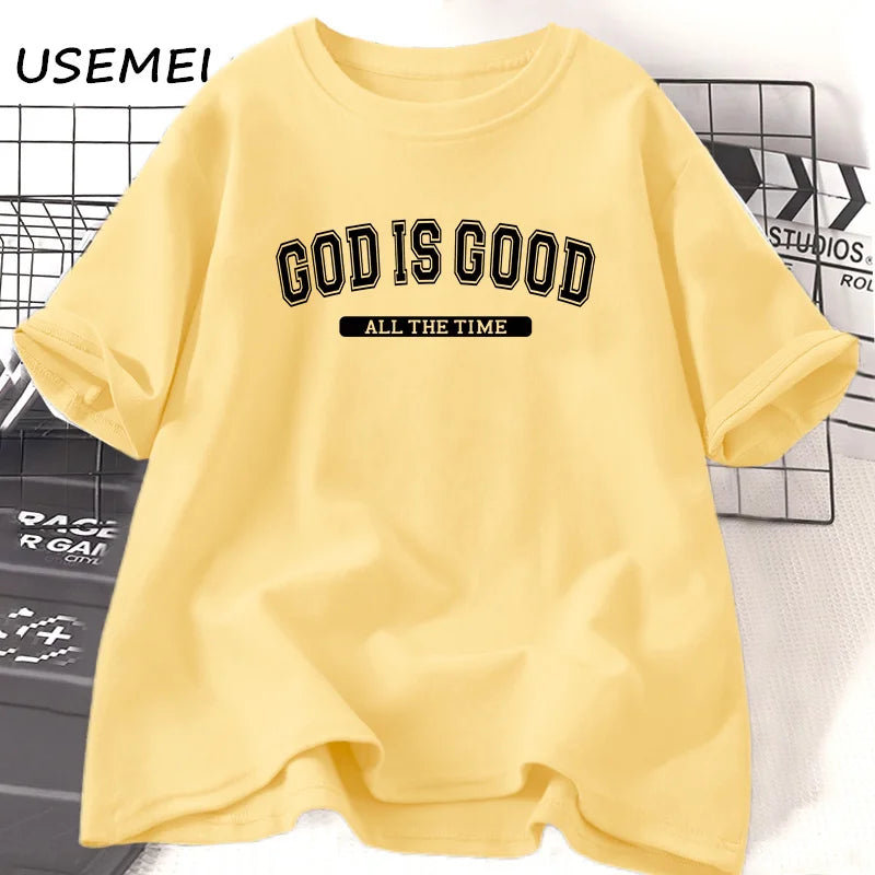 God Is Good T Shirt Christian Cotton Short Sleeve Jesus Tshirt Retro Santan Claus Letter Printed T-shirts Unisex Clothing Tops