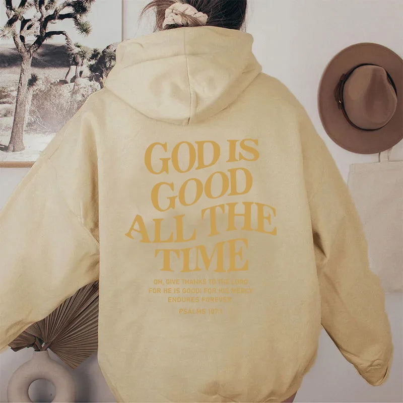 God Is Good All The Time Christian Hooded Sweatshirt Women Casual Print Long Sleeve Hoodie With Pocket Aesthetic Hoodies