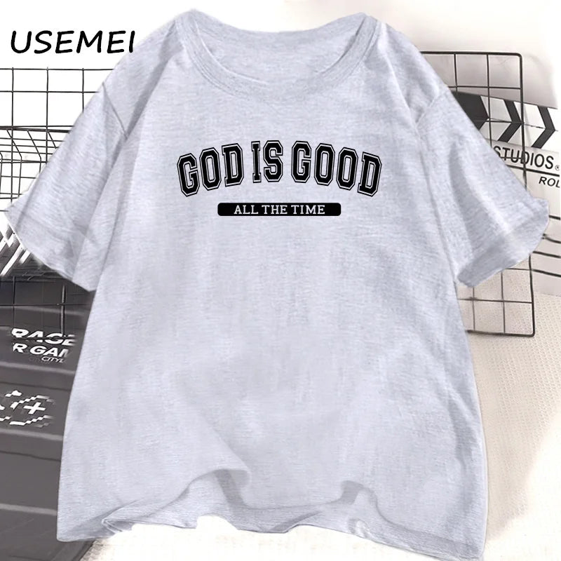 God Is Good T Shirt Christian Cotton Short Sleeve Jesus Tshirt Retro Santan Claus Letter Printed T-shirts Unisex Clothing Tops