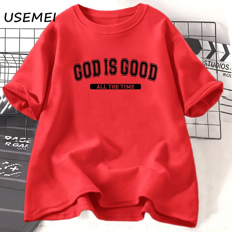 God Is Good T Shirt Christian Cotton Short Sleeve Jesus Tshirt Retro Santan Claus Letter Printed T-shirts Unisex Clothing Tops
