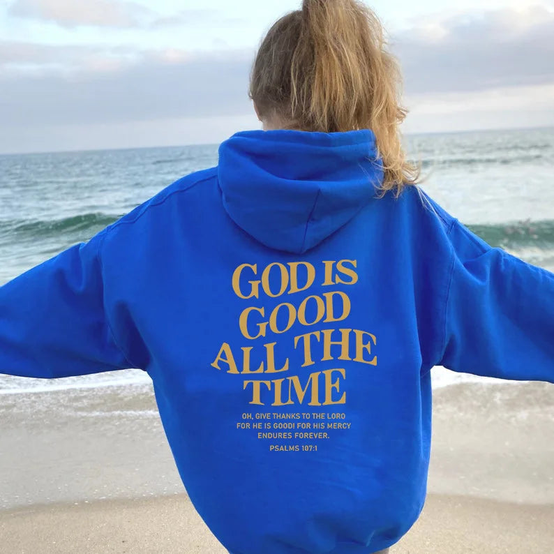 God Is Good All The Time Christian Hooded Sweatshirt Women Casual Print Long Sleeve Hoodie With Pocket Aesthetic Hoodies