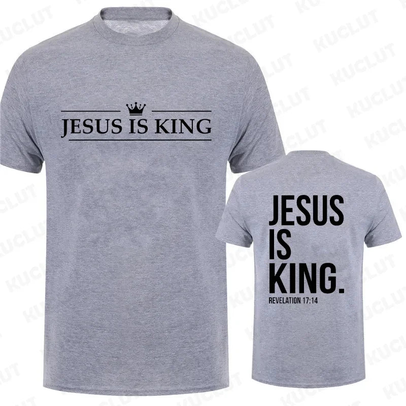T Shirt Tees for Men Jesus Is King Print Fashion Casual Short Sleeve T-shirt for Summer Casual T-shirts Christian Faith Tshirts