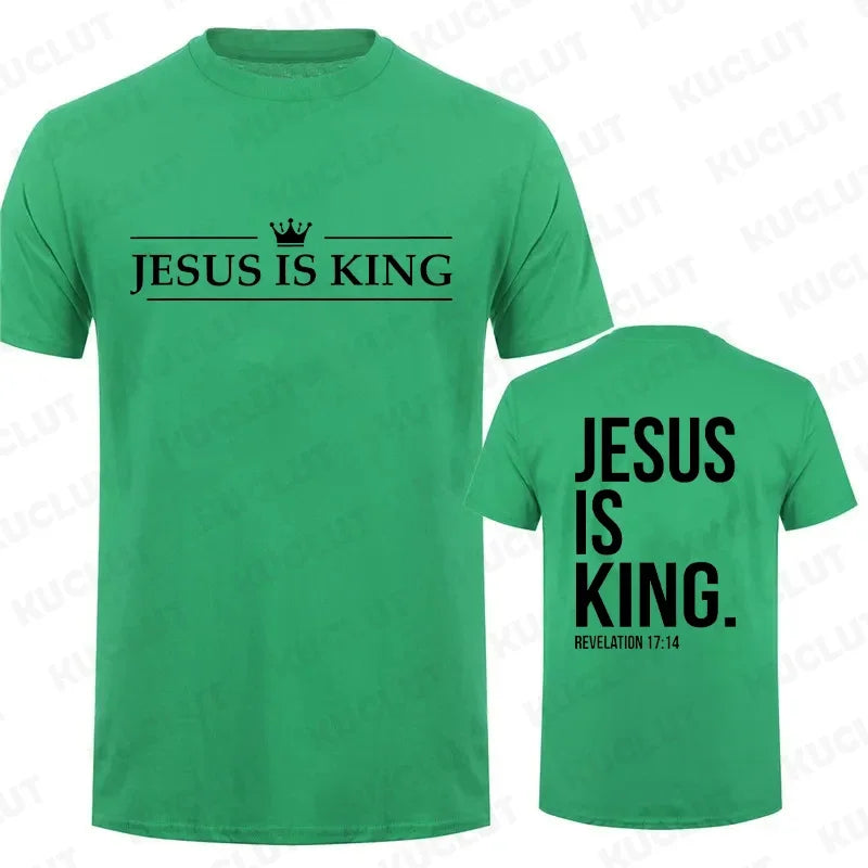 T Shirt Tees for Men Jesus Is King Print Fashion Casual Short Sleeve T-shirt for Summer Casual T-shirts Christian Faith Tshirts